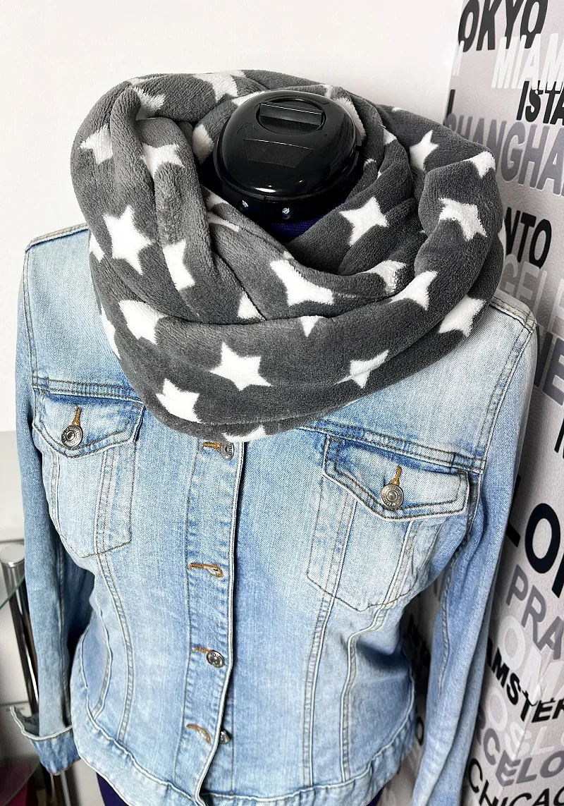 Loop-Schal Fleece grau mit Sternen