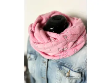 Loop-Schal Fleece rosa mit Stickerei
